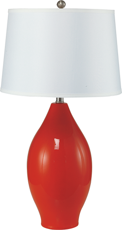 28"H RED LEMON SHAPE CERAMIC TABLE LAMP