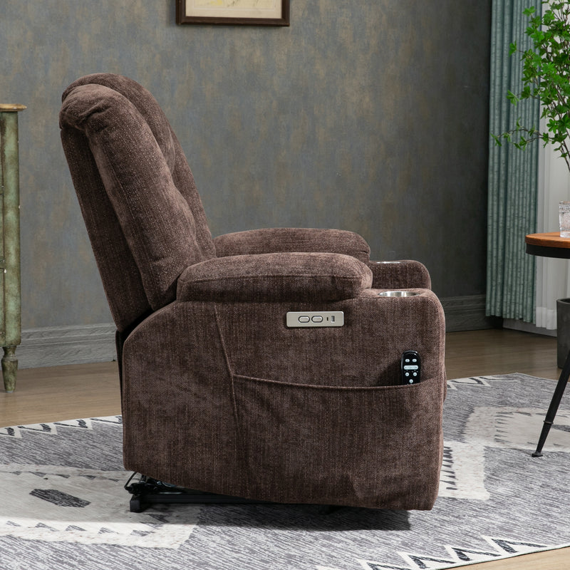 EMON'S Large Power Lift Recliner Chair with Massage and Heat for Elderly, Overstuffed Wide Recliners, Heavy Duty Motion Mechanism with USB and Type C Ports, 2 Steel Cup Holders, Brown