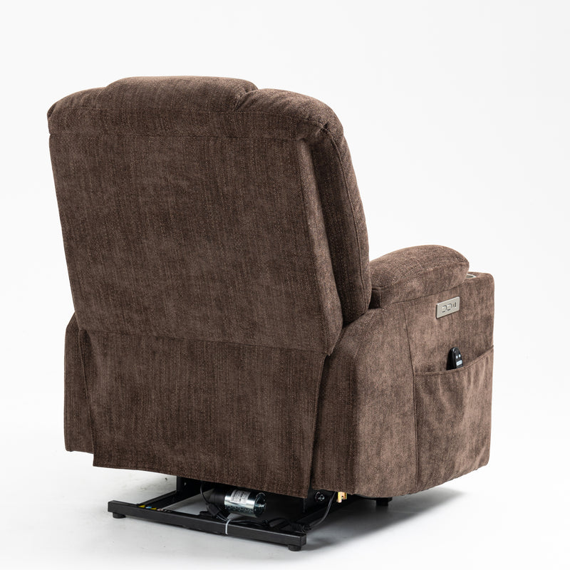 EMON'S Large Power Lift Recliner Chair with Massage and Heat for Elderly, Overstuffed Wide Recliners, Heavy Duty Motion Mechanism with USB and Type C Ports, 2 Steel Cup Holders, Brown