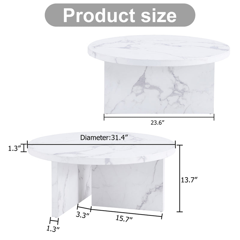 A white MDF material circular patterned coffee table, a 31.4-inch white center table, modern coffee table, suitable for small spaces and living rooms.