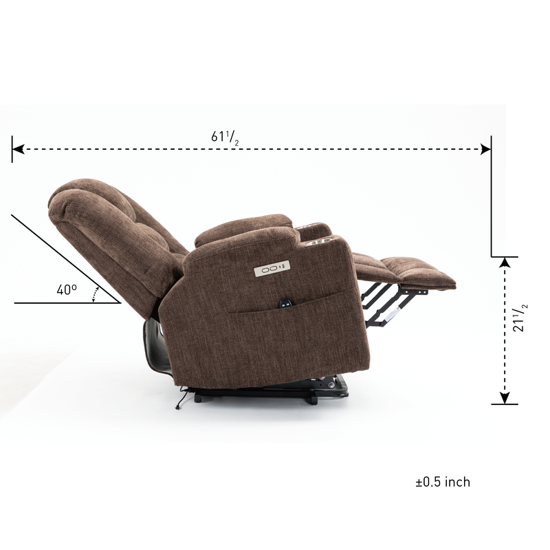 EMON'S Large Power Lift Recliner Chair with Massage and Heat for Elderly, Overstuffed Wide Recliners, Heavy Duty Motion Mechanism with USB and Type C Ports, 2 Steel Cup Holders, Brown