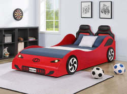 Colen Red Finish Twin Car Bed with LED