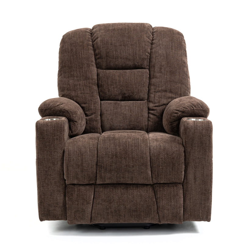 EMON'S Large Power Lift Recliner Chair with Massage and Heat for Elderly, Overstuffed Wide Recliners, Heavy Duty Motion Mechanism with USB and Type C Ports, 2 Steel Cup Holders, Brown