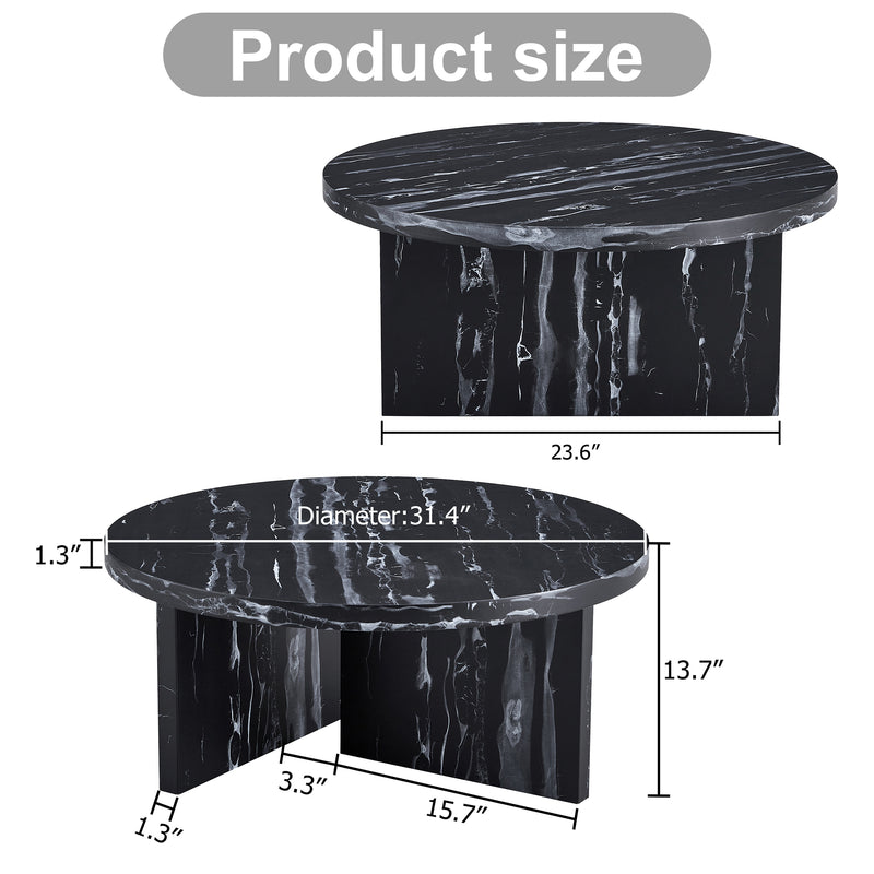 Black MDF material circular coffee table with texture, 31.4 inch black middle table, modern tea table, suitable for small spaces, living room.