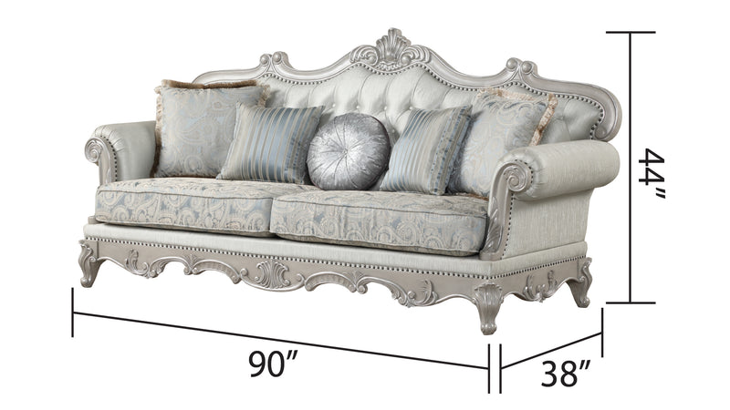 Tuscan Traditional Style Sofa Made With Wood in Silver