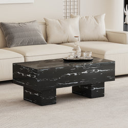 The black coffee table has patterns. Modern rectangular table, suitable for living rooms and apartments. 43.3"*21.6"*17.2"