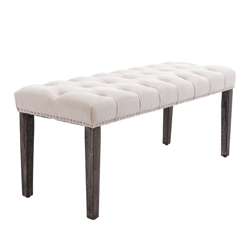 Heng Ming Upholstered Tufted Bench Ottoman , Velvet Dining Bench Bedroom Bench  Footrest Stool Accent Bench for Entryway Dining Room Living Room, Beige