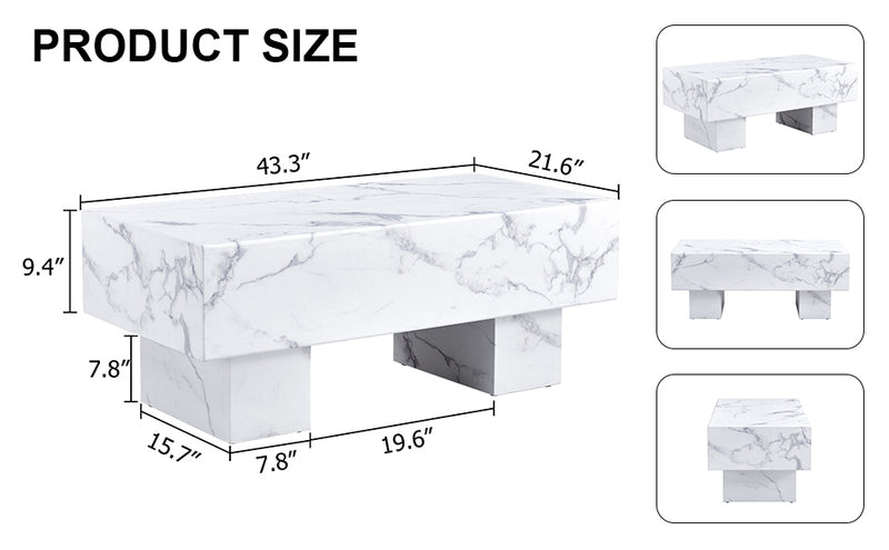 The white coffee table has patterns. Modern rectangular table, suitable for living rooms and apartments. 43.3"*21.6"*17.2"