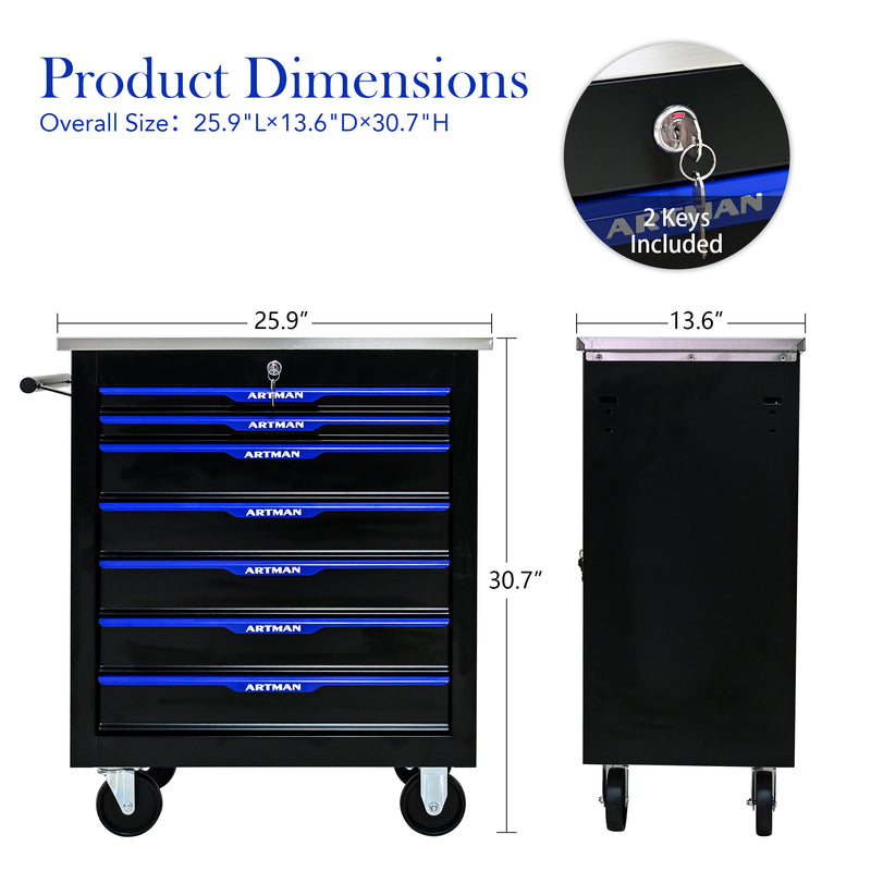 7 DRAWERS MULTIFUNCTIONAL TOOL CART WITH WHEELS-BLACK+BLUE