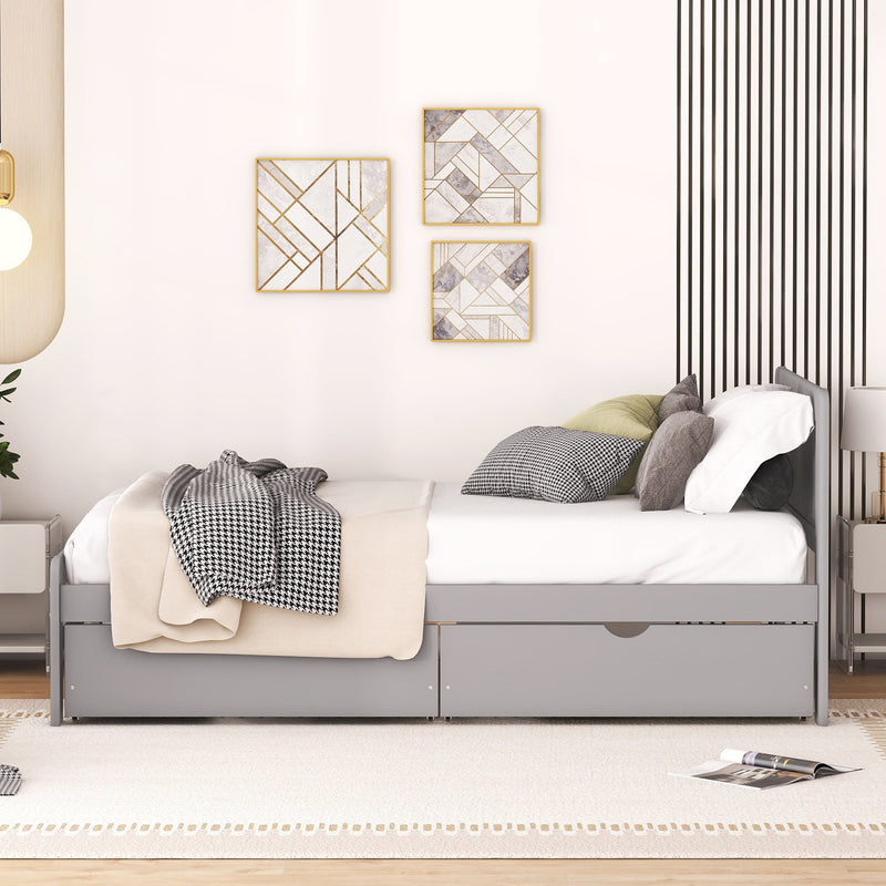 Modern Design Twin Size Platform Bed Frame with 2 Drawers for Grey Color