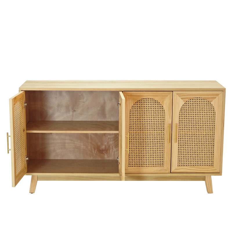 59.84"Modern 4-Door Cabinet with Rattan Decorative Doors,for Bedroom,Living Room,Office,Easy Assembly, Natural