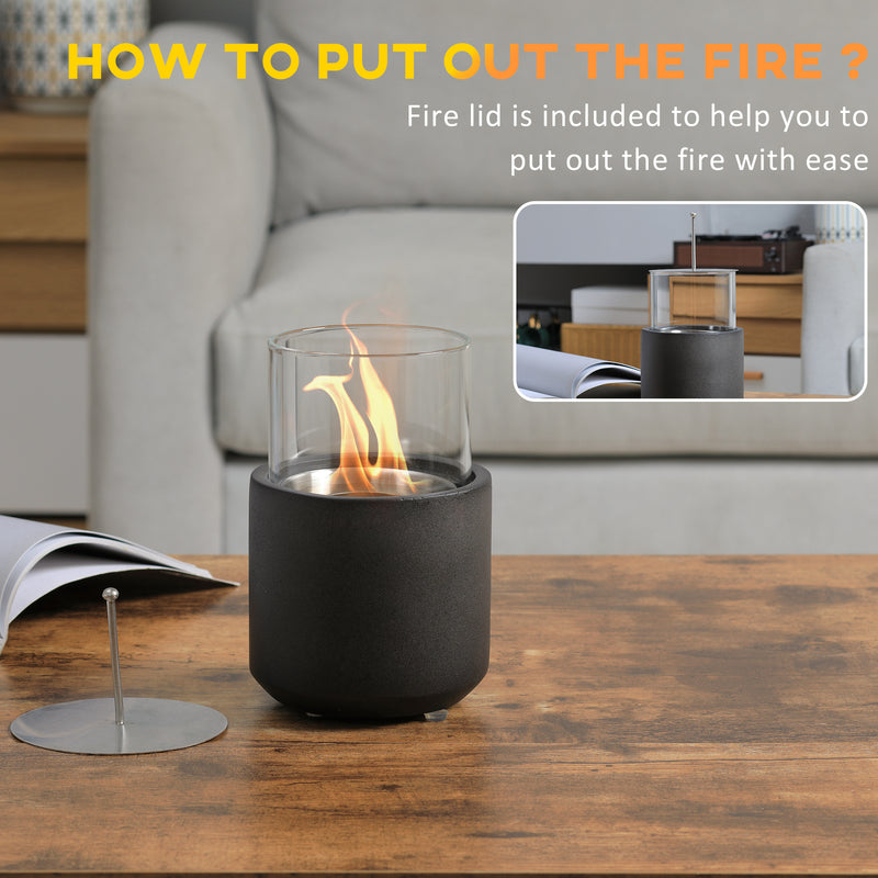 Tabletop Fireplace, Mini Concrete Ethanol Fire Bowl with Lid, Burns up with Liquid Alcohol and Solid Tablet Alcohol, Dark Grey