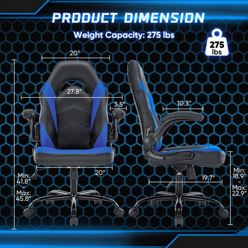 Sweetcrispy Gaming Chair - PU Leather Computer Chair Ergonomic Office Chair with Lumbar Support, Height Adjustable Rolling Desk Chairs with Flip-up Armrests