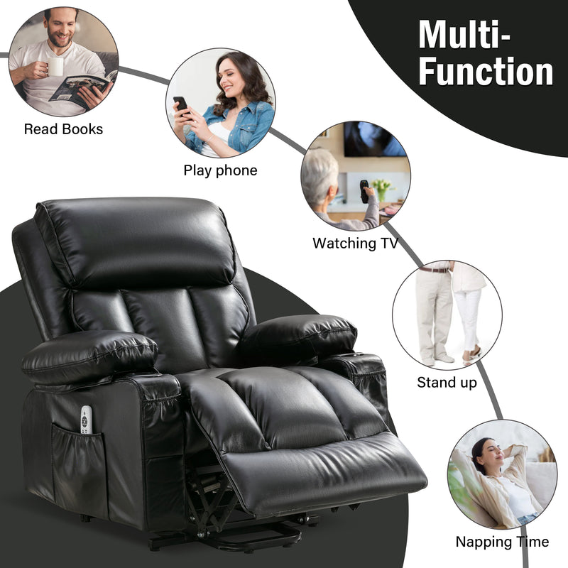 Power Lift Recliner Chair Recliners for Elderly with Heat and Massage Recliner Chair for Living Room with Infinite Position and Side Pocket,USB Charge .BLACK