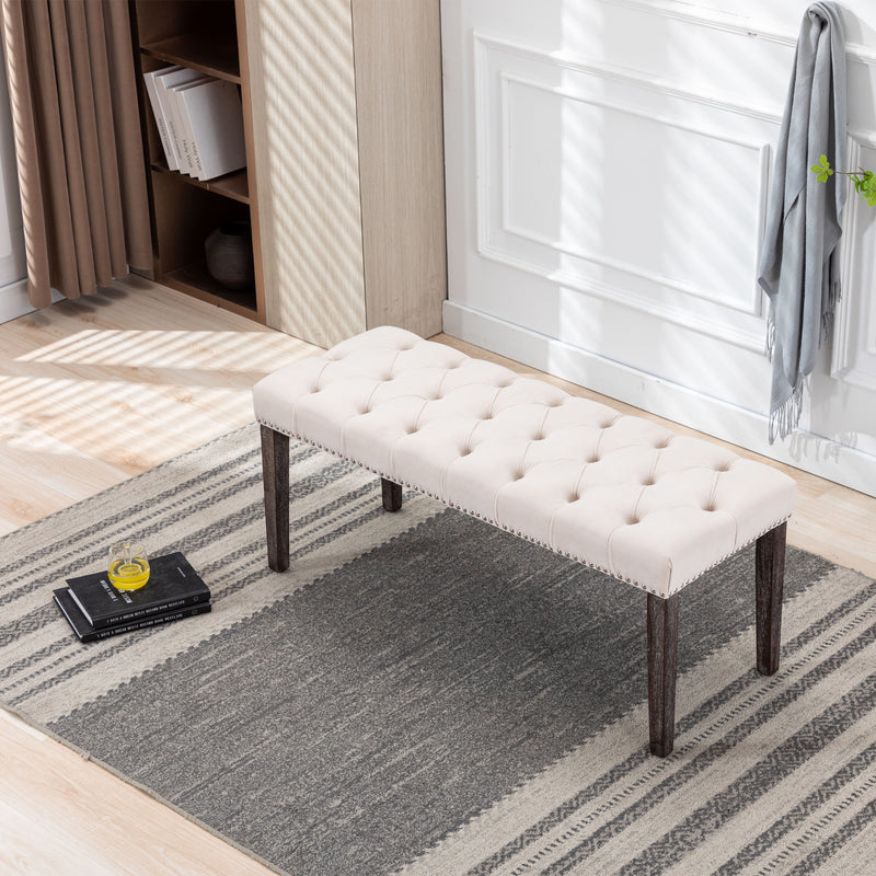 Heng Ming Upholstered Tufted Bench Ottoman , Velvet Dining Bench Bedroom Bench  Footrest Stool Accent Bench for Entryway Dining Room Living Room, Beige