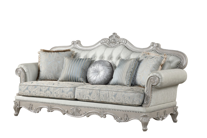 Tuscan Traditional Style Sofa Made With Wood in Silver