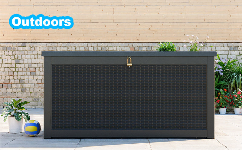 260 Gallon Deck Box, Waterproof Resin Large Outdoor Storgae Box for Patio Furniture, Patio Cushions, Gardening Tools, Pool and Sports Supplies, Lockable (Black)