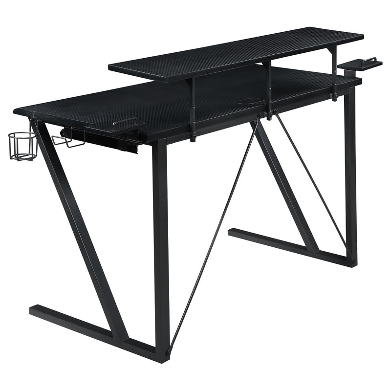 Black and Gunmetal Gaming Desk with Keyboard Tray