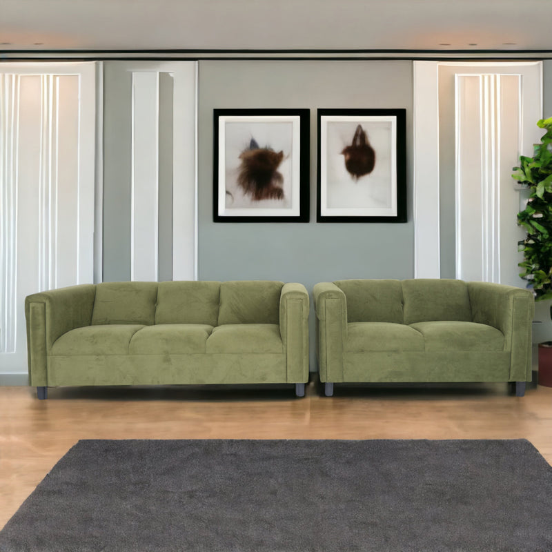 Green Suede Loveseat and Sofa Set for Living Room, Modern Décor Couch Sets for Living Room, Bedrooms with Solid Wood Frame