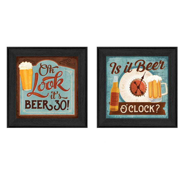 "Beer O'clock Collection" 2-Piece Vignette By Mollie B., Printed Wall Art, Ready To Hang Framed Poster, Black Frame