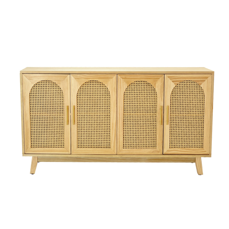 59.84"Modern 4-Door Cabinet with Rattan Decorative Doors,for Bedroom,Living Room,Office,Easy Assembly, Natural