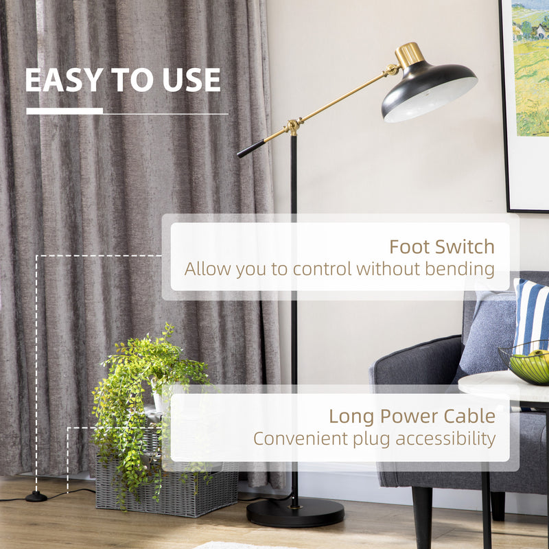 Adjustable Floor Lamps for Living Room, Standing Lamp for Bedroom with Balance Arm, Adjustable Head and Height, Tall Black and Gold Lamp (Bulb not Included)