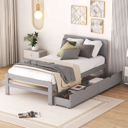 Modern Design Twin Size Platform Bed Frame with 2 Drawers for Grey Color