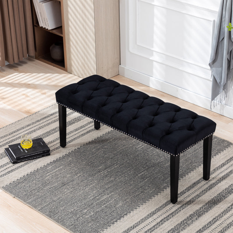 Heng Ming Upholstered Tufted Bench Ottoman , Velvet Dining Bench Bedroom Bench  Footrest Stool Accent Bench for Entryway Dining Room Living Room, Black