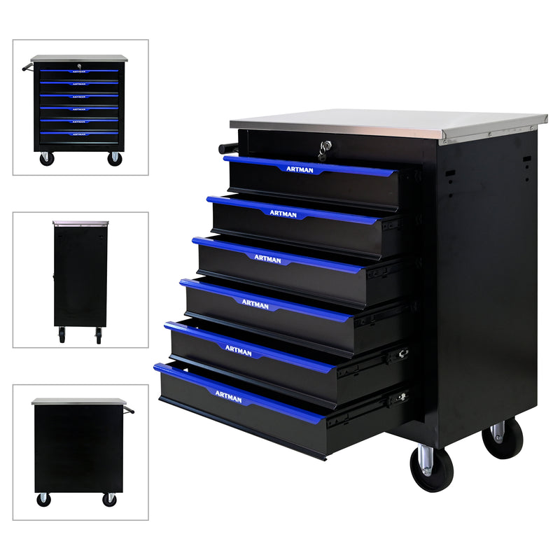 7 DRAWERS MULTIFUNCTIONAL TOOL CART WITH WHEELS-BLACK+BLUE