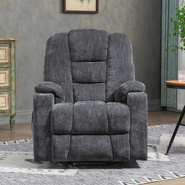 EMON'S Large Power Lift Recliner Chair with Massage and Heat for Elderly, Overstuffed Wide Recliners, Heavy Duty Motion Mechanism with USB and Type C Ports, 2 Steel Cup Holders, Gray