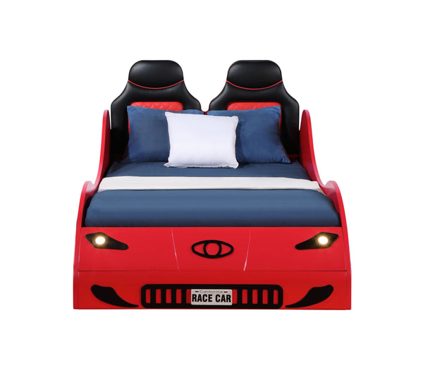 Colen Red Finish Twin Car Bed with LED