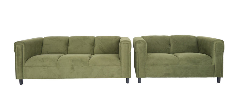 Green Suede Loveseat and Sofa Set for Living Room, Modern Décor Couch Sets for Living Room, Bedrooms with Solid Wood Frame