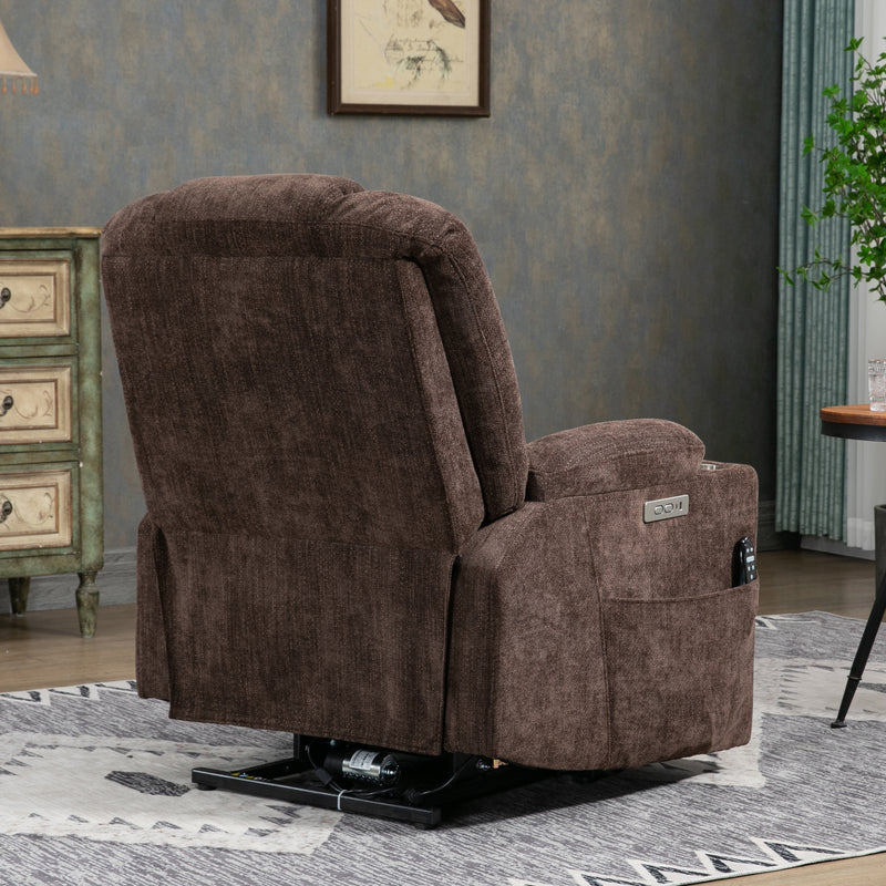 EMON'S Large Power Lift Recliner Chair with Massage and Heat for Elderly, Overstuffed Wide Recliners, Heavy Duty Motion Mechanism with USB and Type C Ports, 2 Steel Cup Holders, Brown