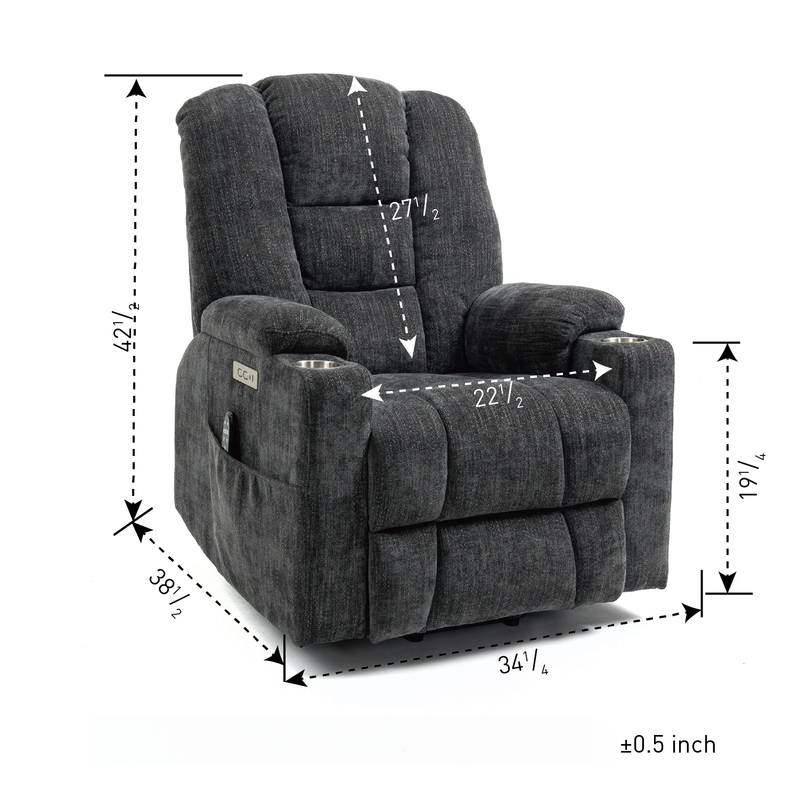 EMON'S Large Power Lift Recliner Chair with Massage and Heat for Elderly, Overstuffed Wide Recliners, Heavy Duty Motion Mechanism with USB and Type C Ports, 2 Steel Cup Holders, Gray