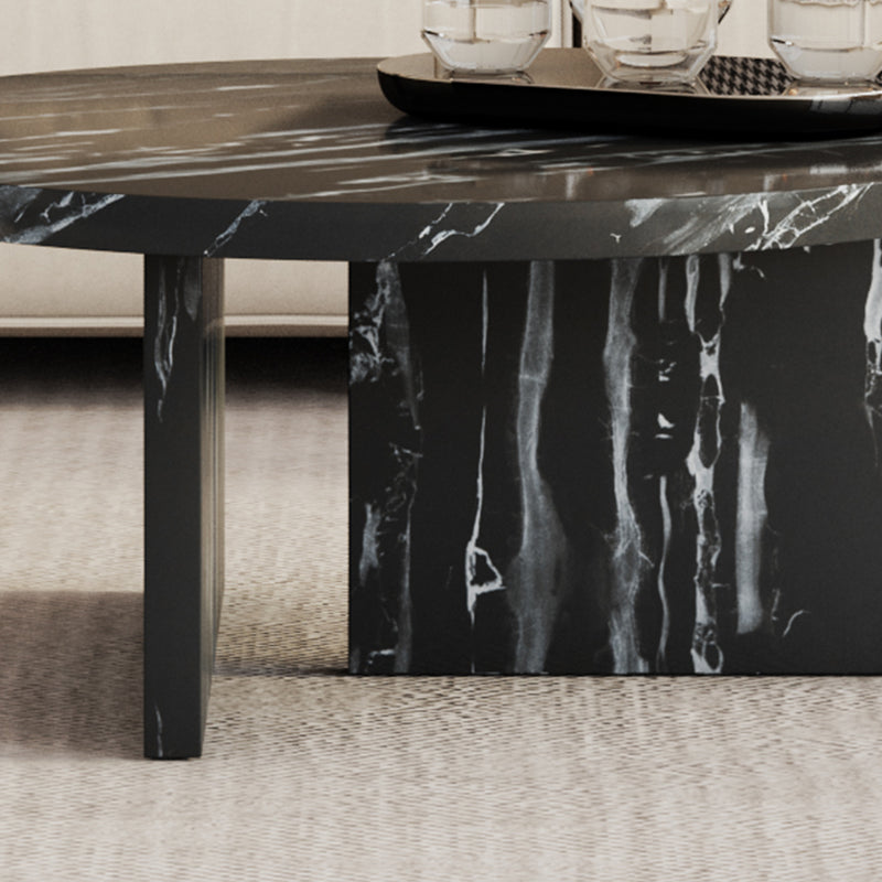 Black MDF material circular coffee table with texture, 31.4 inch black middle table, modern tea table, suitable for small spaces, living room.