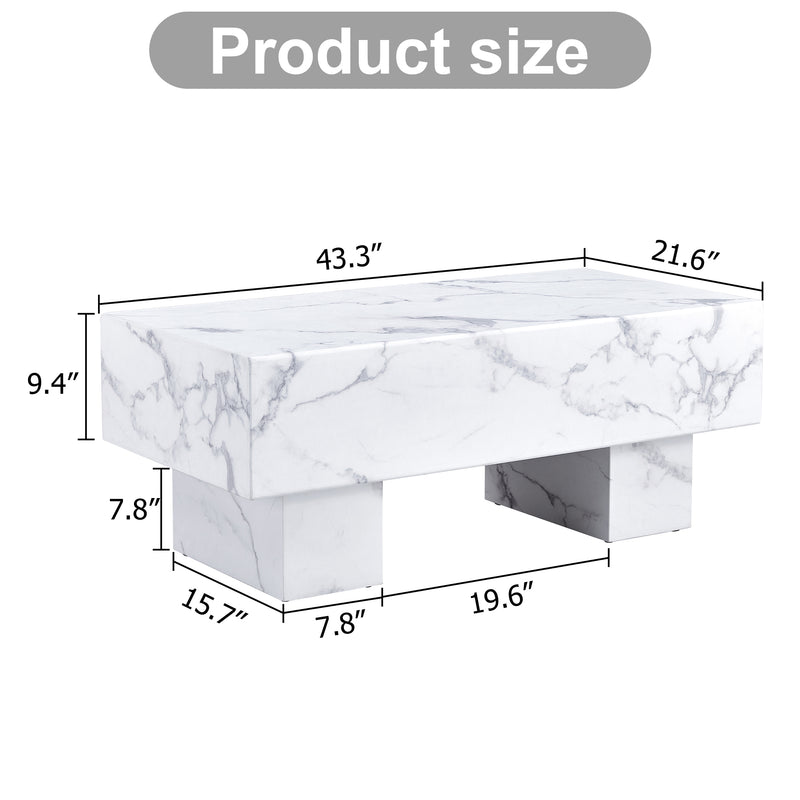 The white coffee table has patterns. Modern rectangular table, suitable for living rooms and apartments. 43.3"*21.6"*17.2"