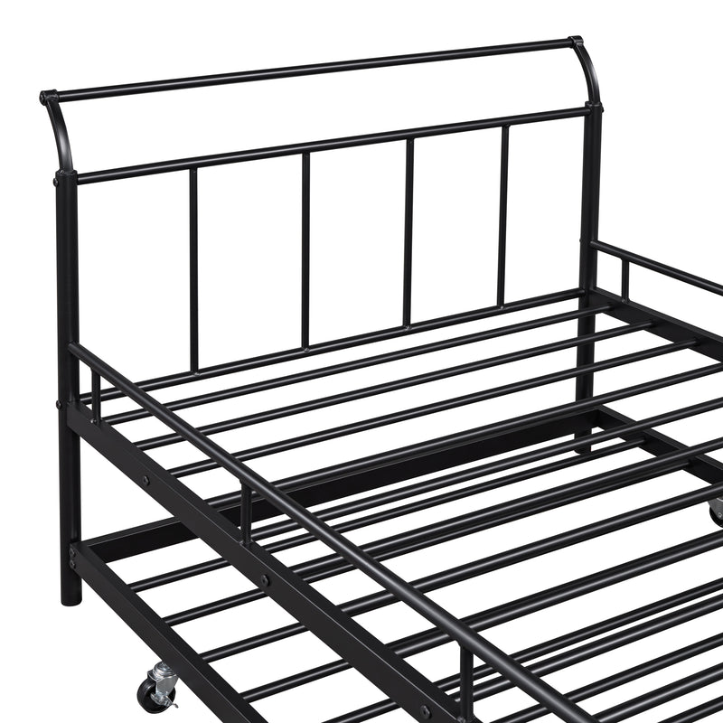 Twin Size Metal Daybed with Curved Handle Design and Twin Size Trundle, Black