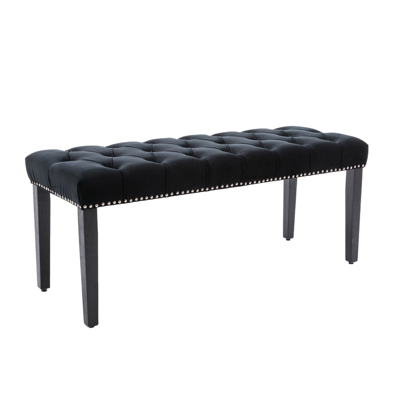 Heng Ming Upholstered Tufted Bench Ottoman , Velvet Dining Bench Bedroom Bench  Footrest Stool Accent Bench for Entryway Dining Room Living Room, Black