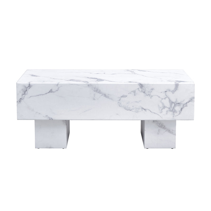 The white coffee table has patterns. Modern rectangular table, suitable for living rooms and apartments. 43.3"*21.6"*17.2"