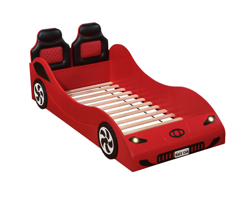 Colen Red Finish Twin Car Bed with LED