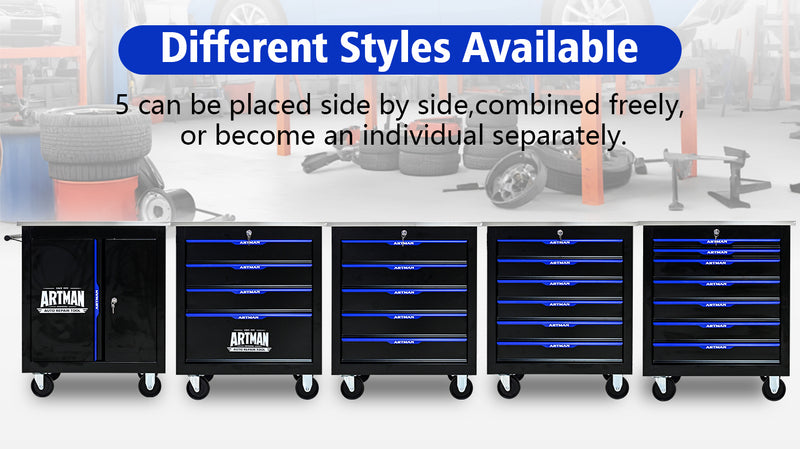 7 DRAWERS MULTIFUNCTIONAL TOOL CART WITH WHEELS-BLACK+BLUE