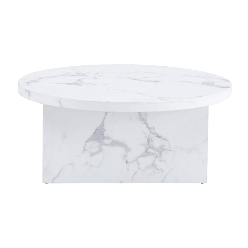 A white MDF material circular patterned coffee table, a 31.4-inch white center table, modern coffee table, suitable for small spaces and living rooms.