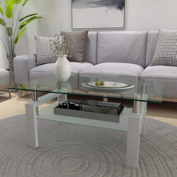 White Coffee Table, Clear Coffee Table, Modern Side Center Tables for Living Room, Living Room Furniture