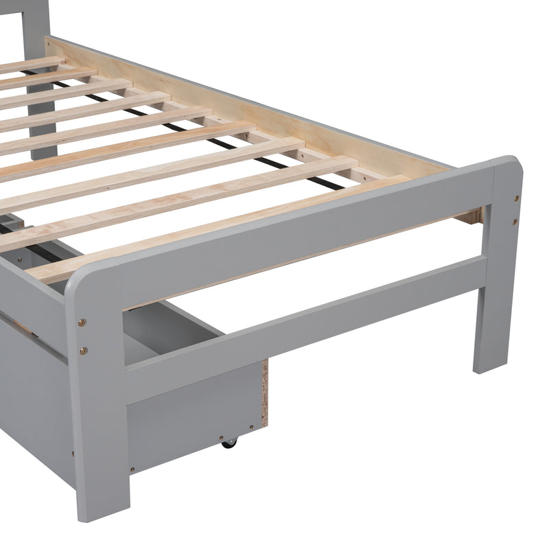 Modern Design Twin Size Platform Bed Frame with 2 Drawers for Grey Color