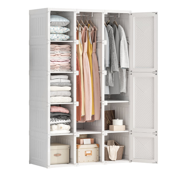 Portable Wardrobe Closets Bedroom ,Storage Organizer, Clothes Dresser, Closet Storage Organizer, White