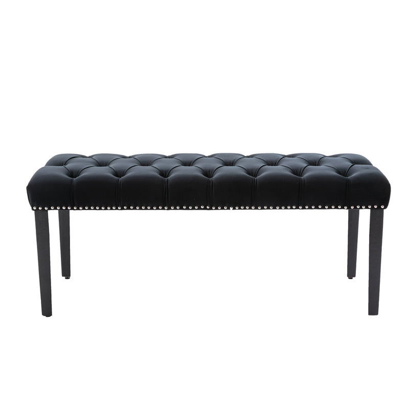 Heng Ming Upholstered Tufted Bench Ottoman , Velvet Dining Bench Bedroom Bench  Footrest Stool Accent Bench for Entryway Dining Room Living Room, Black