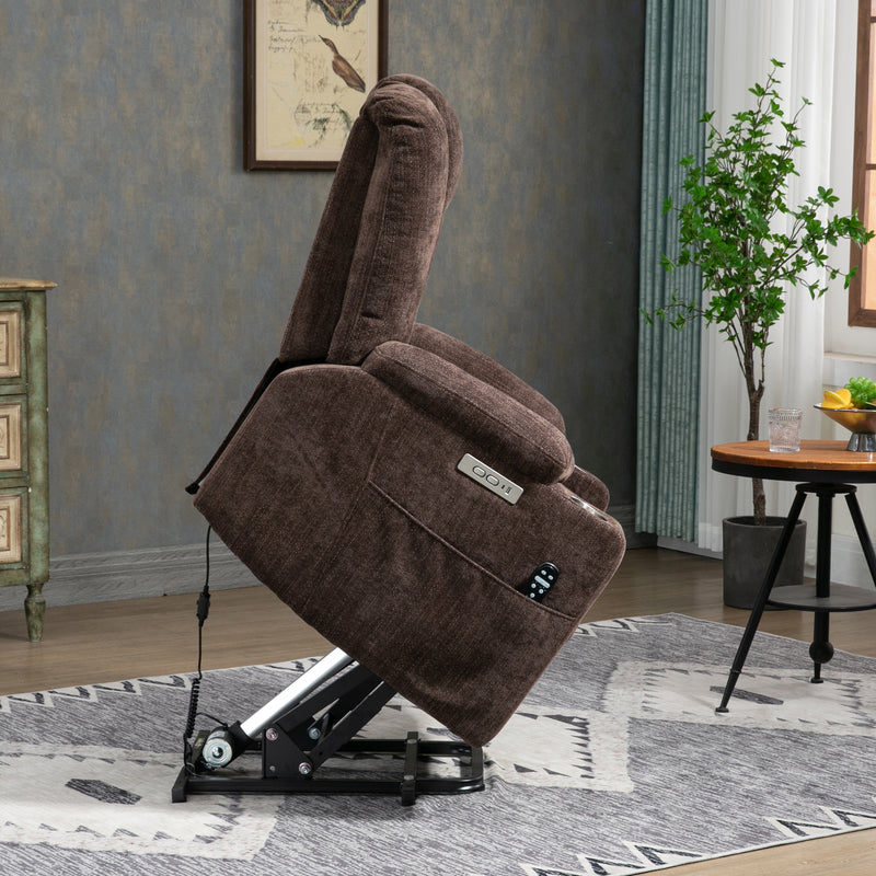 EMON'S Large Power Lift Recliner Chair with Massage and Heat for Elderly, Overstuffed Wide Recliners, Heavy Duty Motion Mechanism with USB and Type C Ports, 2 Steel Cup Holders, Brown