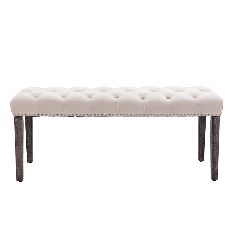 Heng Ming Upholstered Tufted Bench Ottoman , Velvet Dining Bench Bedroom Bench  Footrest Stool Accent Bench for Entryway Dining Room Living Room, Beige