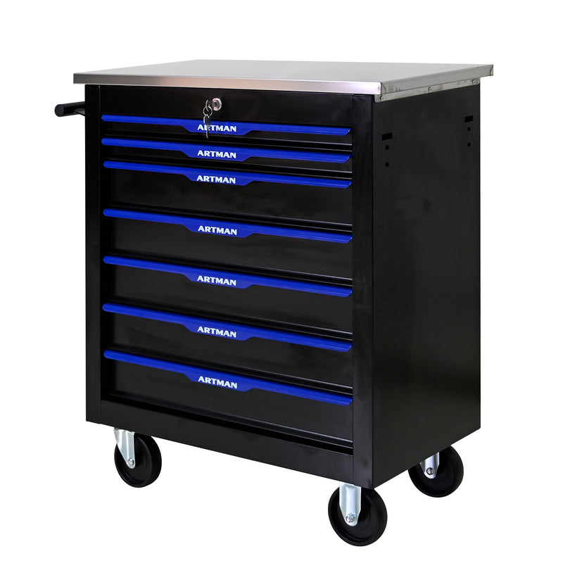 7 DRAWERS MULTIFUNCTIONAL TOOL CART WITH WHEELS-BLACK+BLUE