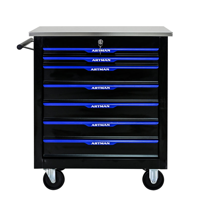 7 DRAWERS MULTIFUNCTIONAL TOOL CART WITH WHEELS-BLACK+BLUE